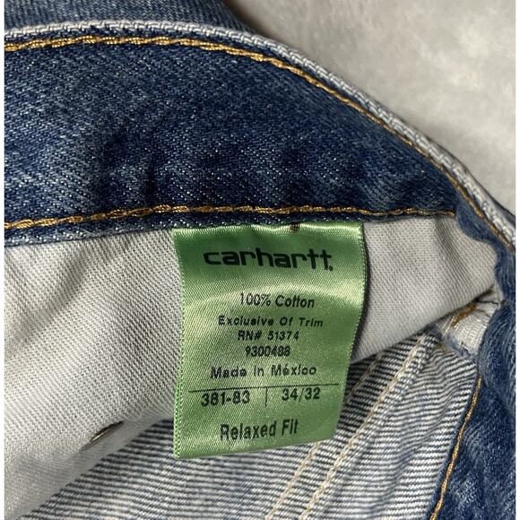 Carhartt Relaxed Fit Mens 34x32 Blue Jeans Denim Workwear Stains Work Tag 381-83 - Picture 7 of 16